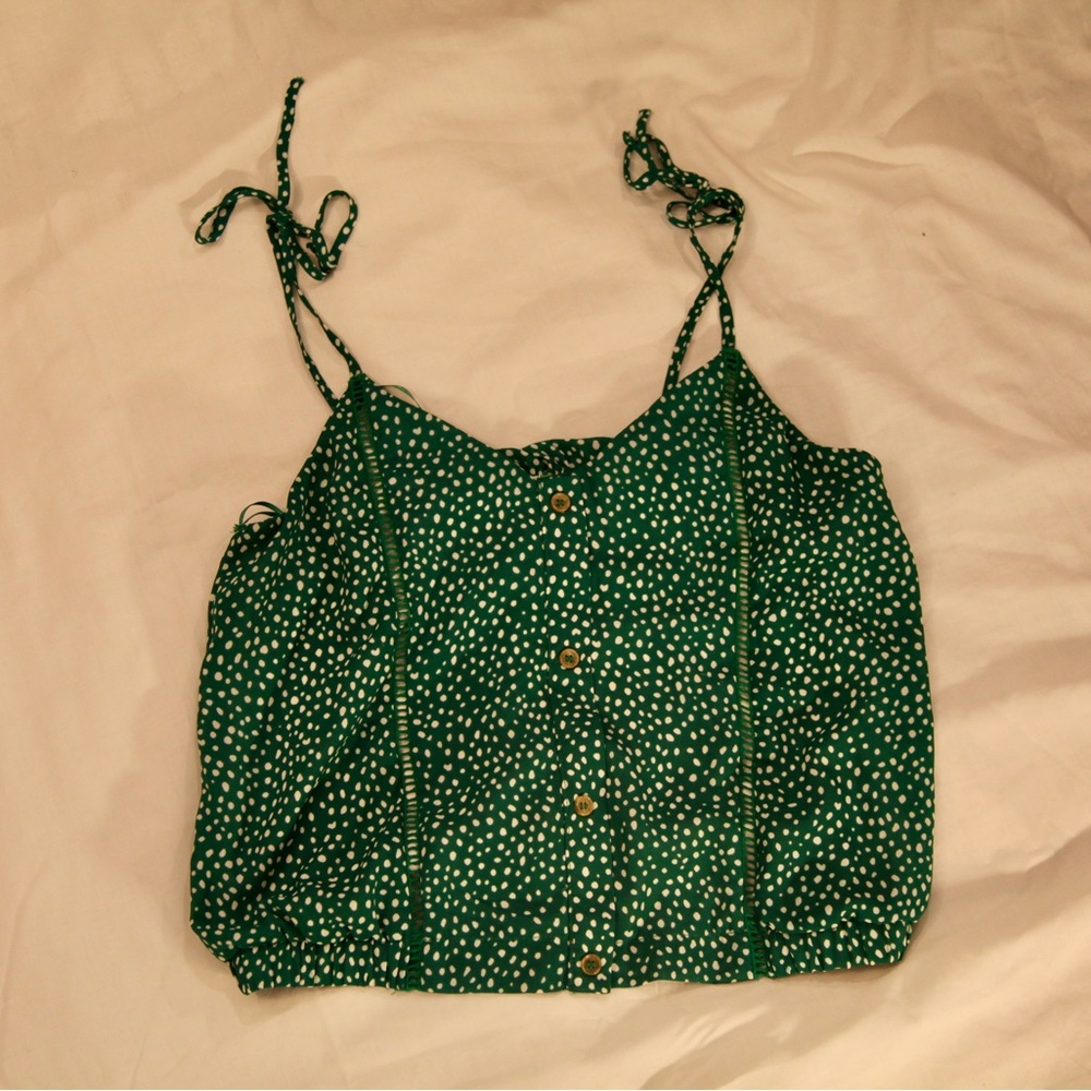 Green tank top blouse with bow tie straps